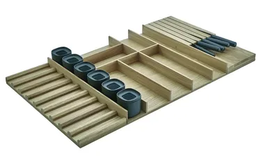 Vordingborg Træbestikindsats eg med knivblok, opbevaringsdåser og indsats til krydderidåser op til maks. Ø 50 mm, 80 cm