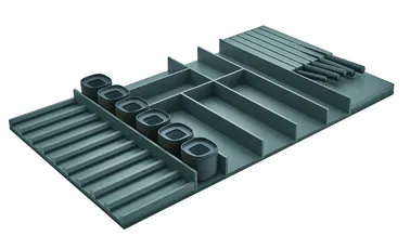 Vordingborg Træbestikindsats ask, Slate grey med knivblok, opbevaringsdåser og indsats til krydderidåser op til maks. Ø 50 mm, 80 cm