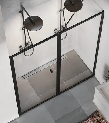 Vordingborg New York væg og dør til niche klar glas med sort ramme  123-126 CM